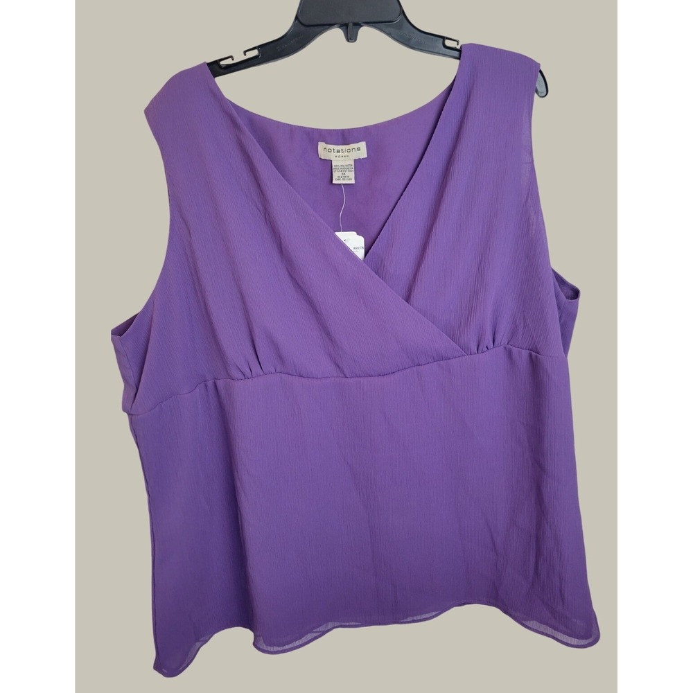 NWT Notations Woman Blouse V-Neck Faux Wrap Empire Waist Plus Sz 3X Purple Top